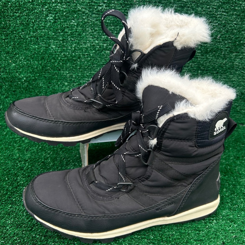 Sorel Whitney Short Waterproof Winter Boots Black Faux Fur NL2776-010 Womens 7.5